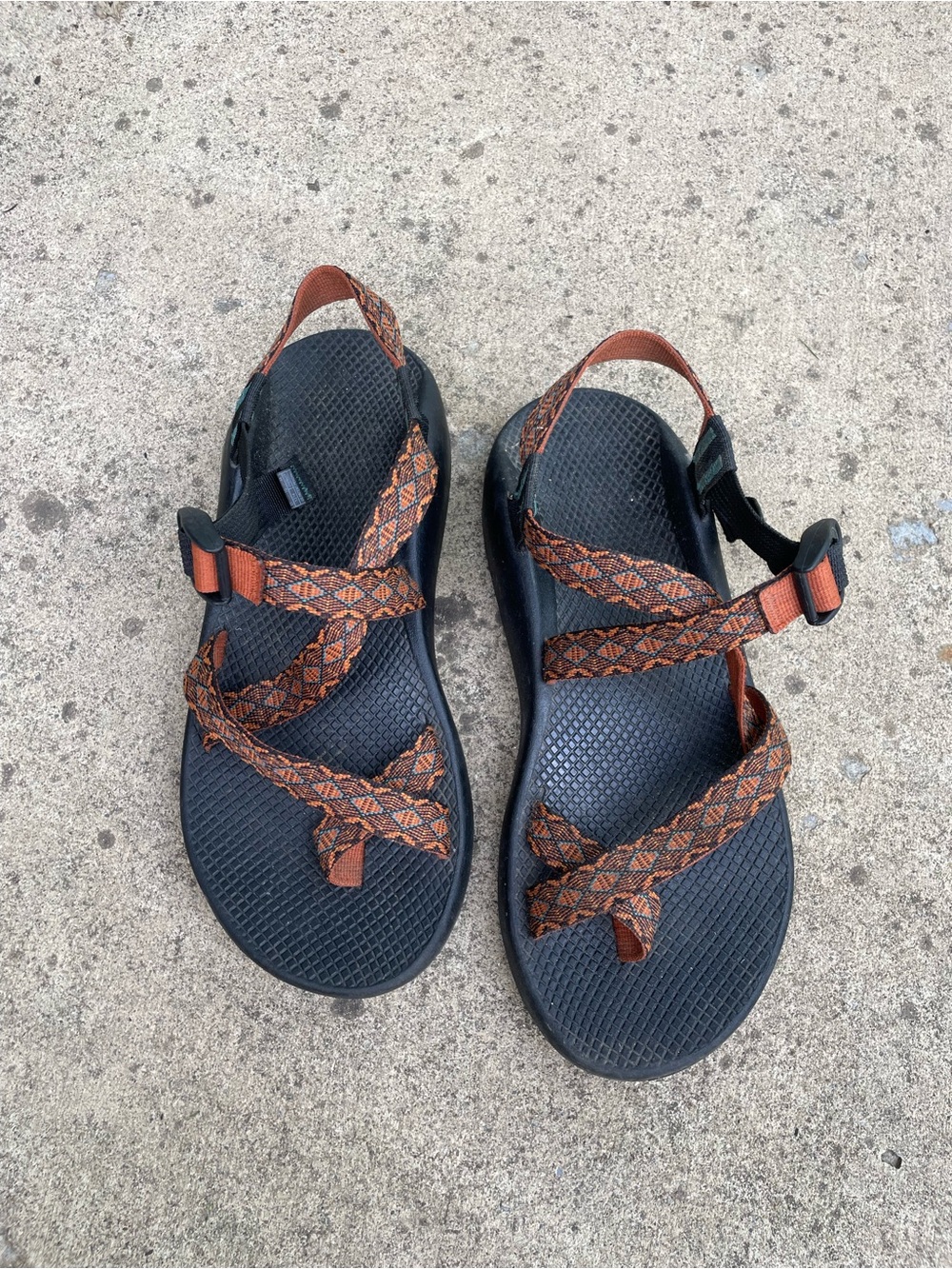 Chaco Men's Black Sandals with Brown Patterned Straps
